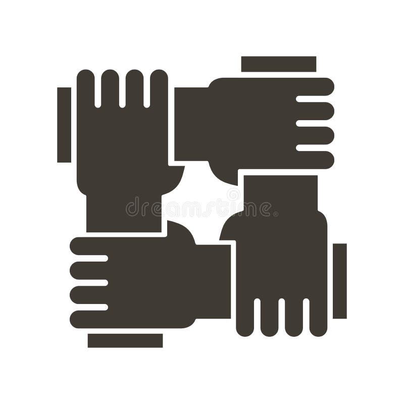 Stylized icon design with 4 hands holding together. Illustration for different concepts like teamwork, community, unity and royalty free illustration Stylized icon design with 4 hands holding together. Illustration for different concepts like teamwork, community, unity and royalty free illustration