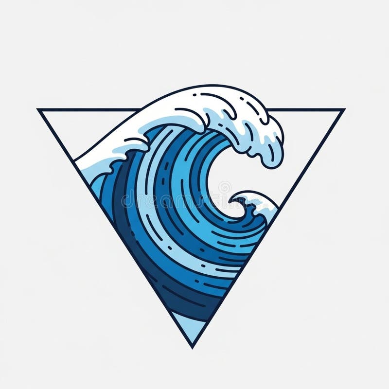 A stylized illustration of a blue wave within an inverted triangle stock illustration