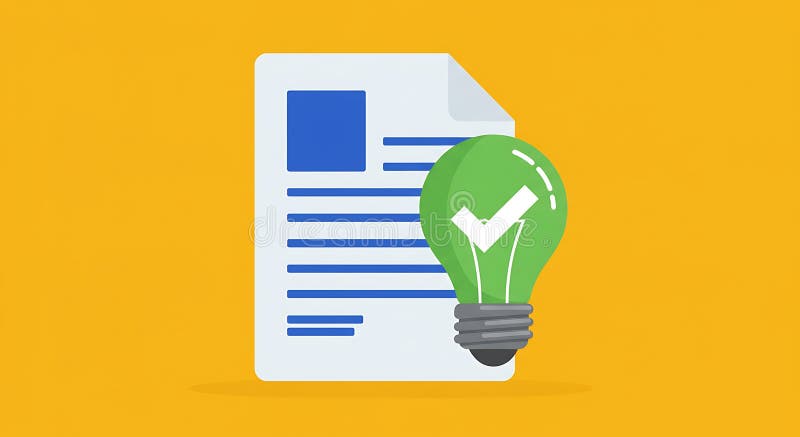 A stylized illustration with a green lightbulb featuring a white checkmark superimposed stock illustration
