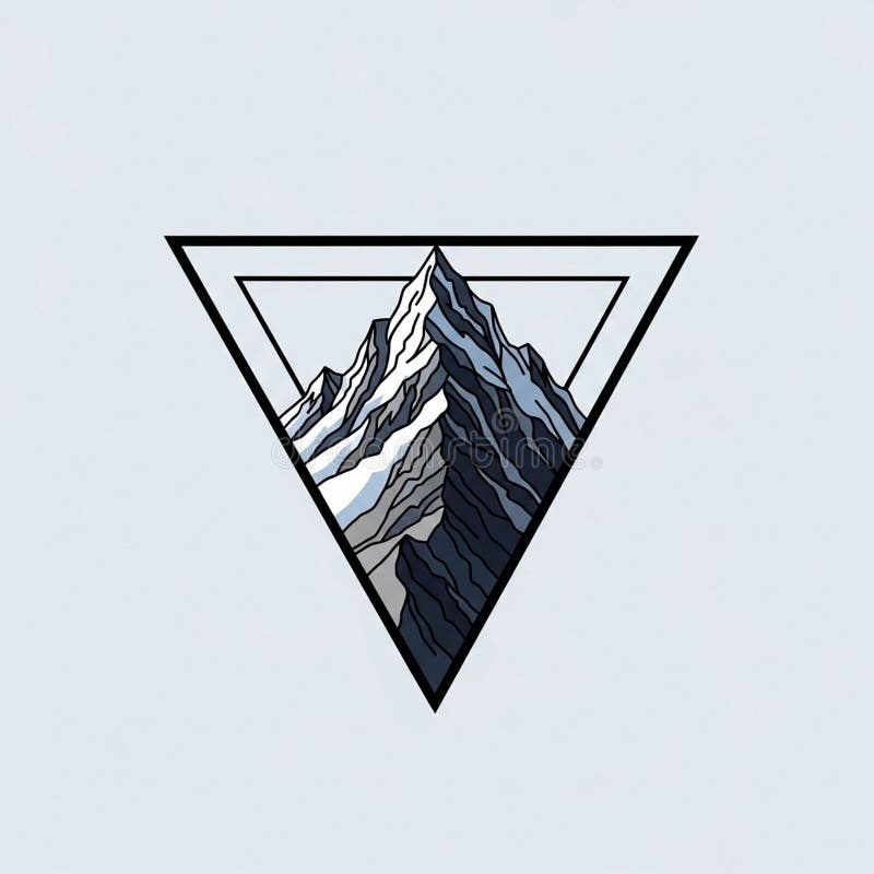 Stylized illustration of a mountain peak encompassed within an inverted triangle stock illustration