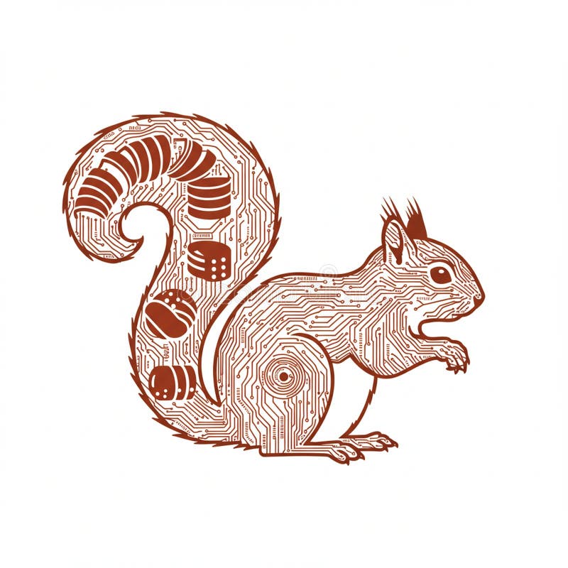 A stylized illustration of a squirrel composed of intricate circuit patterns, representing vector illustration