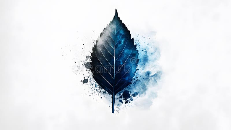 Stylized Illustration of Two Leaves: Blue Watercolor and Dark Solid Color with Blue vector illustration.