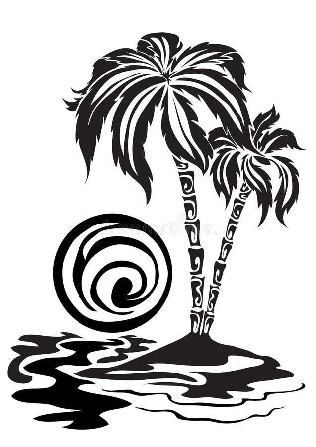 tropical island clipart black and white