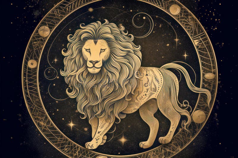 Stylized Lion Symbol Representing Leo Zodiac Sign with Celestial ...