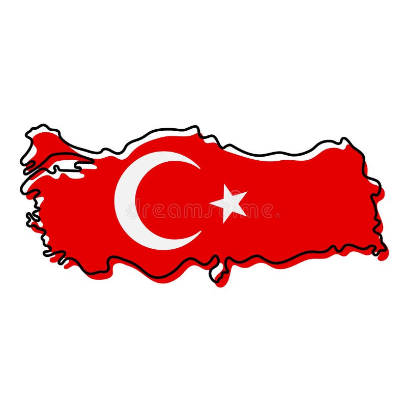 Stylized Outline Map of Turkey with National Flag Icon. Flag Color Map
