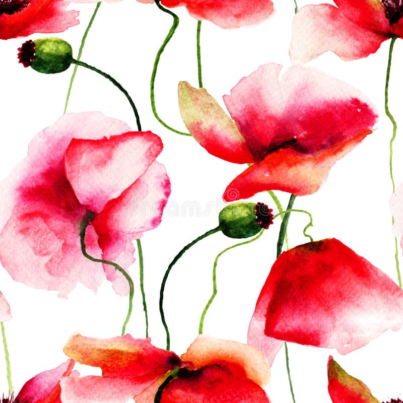 Watercolor Red Poppy Flowers Painting Stock Illustration - Illustration ...