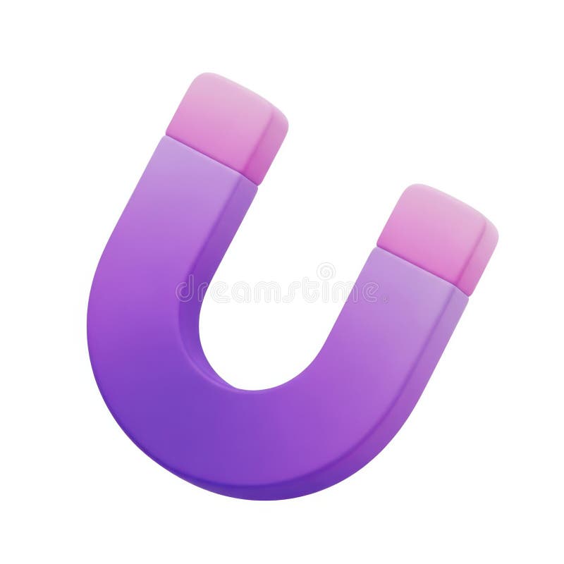 A stylized purple horseshoe magnet with pink tips isolated on white background stock illustration