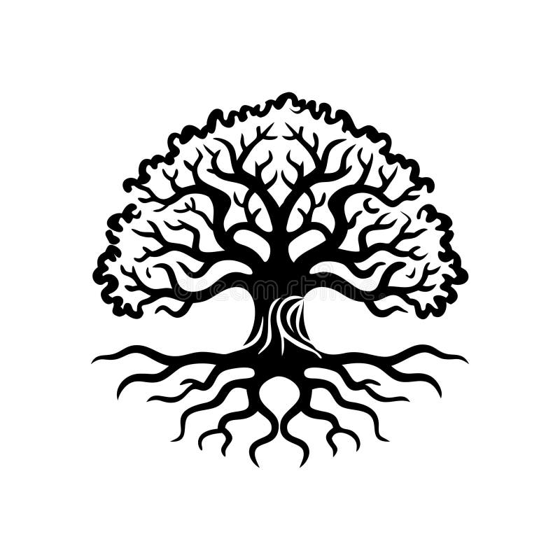 Stylized Silhouette of a Tree of Life with Roots and Branches royalty free illustration