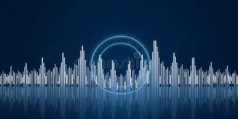 Visual representation of sound waves with glowing effects in the background stock illustration