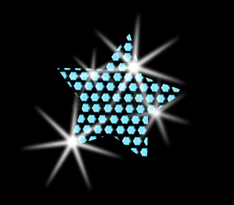 Stylized star with diamonds on black background, luxury. vector illustration