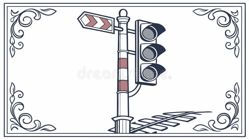 Stylized traffic light illustration within a decorative border frame vector design Generative AI stock illustration