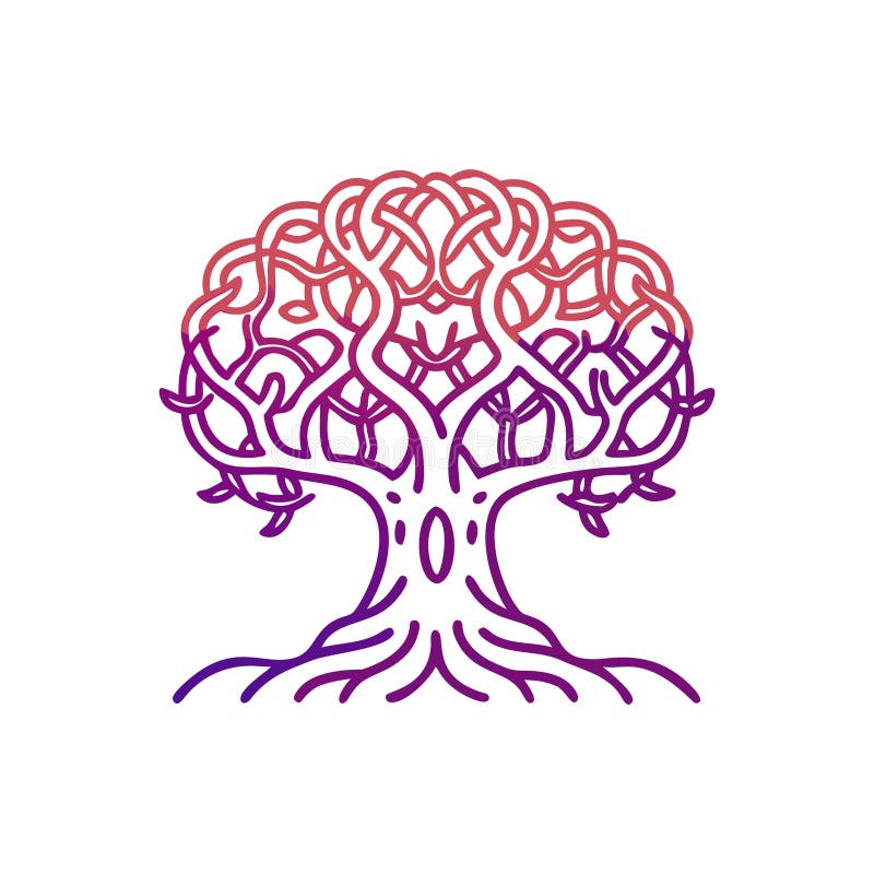 Stylized Tree of Life Illustration, Black and White Silhouette Vector Design stock illustration