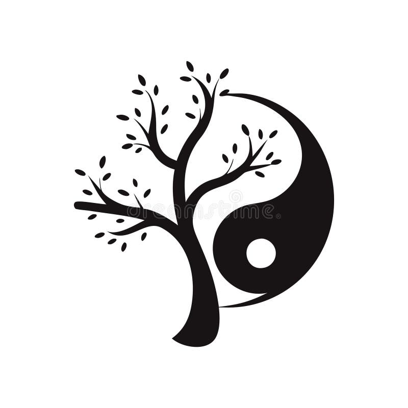 Stylized Tree of Life Silhouette in Black and White Circle Shape stock illustration