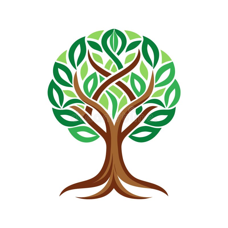 Abstract Tree of Life: Stylized Vector Graphic with Green Leaves and Interwoven Branches vector illustration
