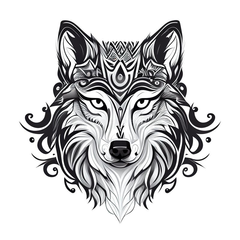 Stylized Wolf Head, Black White AI Generative Stock Illustration ...