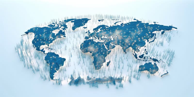 Stylized world map in blue with a 3D effect on a white background. AIG35. royalty free stock photo