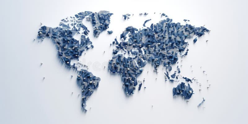 Stylized world map in blue with a 3D effect on a white background. AIG35. royalty free stock images