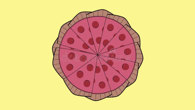 Stylizowana minimalistyczna animacja pizzy pie : obracające się plasterki pizzy ilustracja wektor