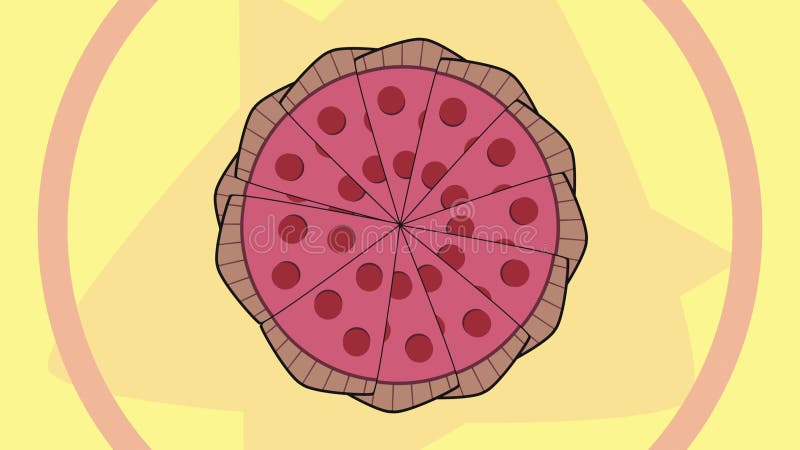 Stylizowana minimalistyczna animacja pizzy pie : obracające się plasterki pizzy royalty ilustracja