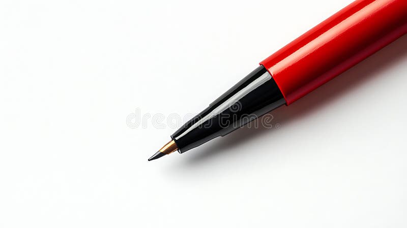 Stylo fineliner rouge et noir sur fond blanc fermer perspective papeterie minimaliste image bureau fournit wr illustration stock