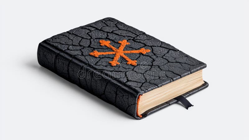 Stylowy notebook z teksturowaną pokrywą i pomarańczowym godłem na białym izolowanym tle. ai generatywne