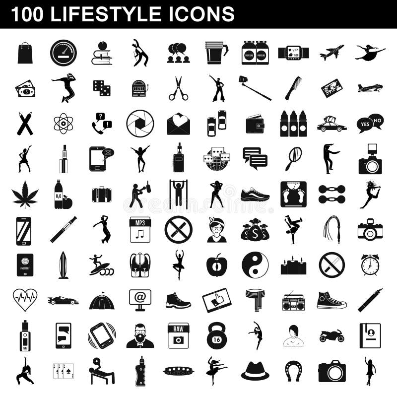 100 stylów życia ikon ustawiających, prosty styl ilustracji 100 stylów życia ikon ustawiających, prosty styl ilustracji
