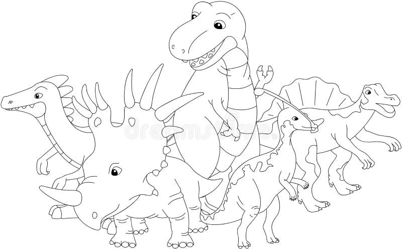 Styracosaurus, spinosaurus, tyranozaur, stegozaur i parasau, royalty ilustracja Styracosaurus, spinosaurus, tyranozaur, stegozaur i parasau, royalty ilustracja