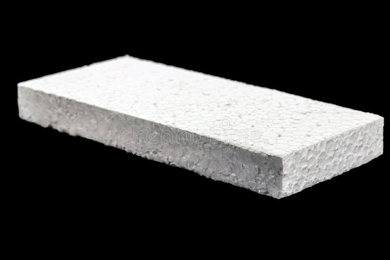 Styrofoam Board Isolated on Black Background, Nontoxic Polystyrene Material, Thermoplastic and