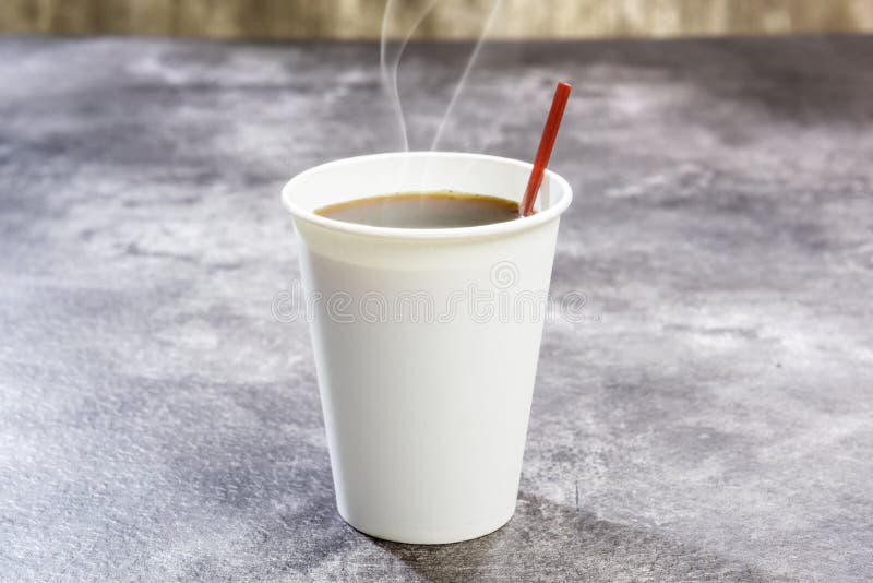 Styrofoam cup with hot coffee