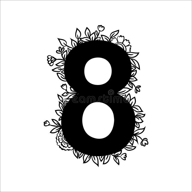 Ställ in av blom- nummer åtta med blommor, sidor och växt- detaljer Svartvit beståndsdel för grafisk design för klistermärkear, u vektor illustrationer Ställ in av blom- nummer åtta med blommor, sidor och växt- detaljer Svartvit beståndsdel för grafisk design för klistermärkear, u vektor illustrationer