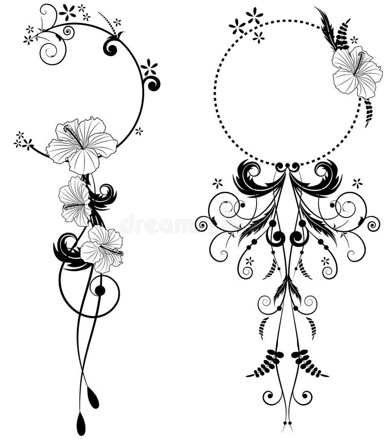 Ställ in av blom- ram med hibiskusen vektor illustrationer Ställ in av blom- ram med hibiskusen vektor illustrationer