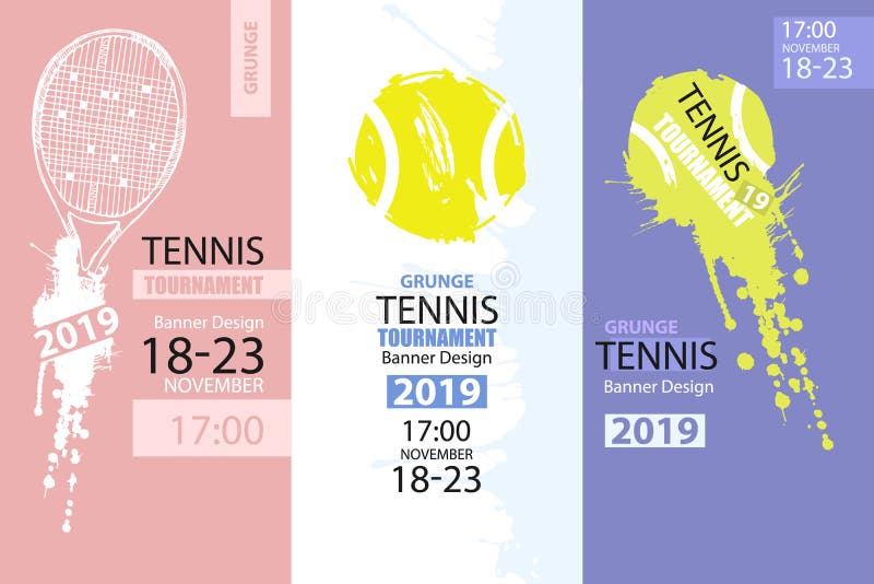 Ställ in av färggrungedesigner av baner för tennis Skissa tennisracket, smutsig boll