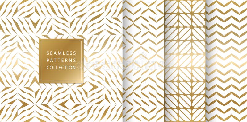 Ställ in av guld- sömlösa modeller Vektortexturdesign Abstrakt sömlös geometrisk modell på vit bakgrund enkelt royaltyfri illustrationer