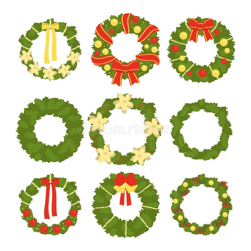 Ställ in av julkransar som isoleras på vit bakgrund ocks? vektor f?r coreldrawillustration stock illustrationer Ställ in av julkransar som isoleras på vit bakgrund ocks? vektor f?r coreldrawillustration stock illustrationer