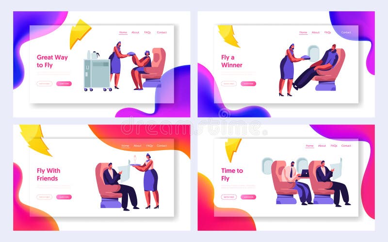 St?ll in av mallar f?r sida f?r landning f?r Website f?r flygbolagservice Flygplanbes?ttning- och passageraretecken i niv? Stewar royaltyfri illustrationer St?ll in av mallar f?r sida f?r landning f?r Website f?r flygbolagservice Flygplanbes?ttning- och passageraretecken i niv? Stewar royaltyfri illustrationer