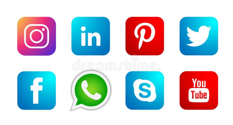 Ställ in av populär social för den Instagram Facebook Twitter Youtube WhatsApp för massmedialogosymboler vektor beståndsdelen på stock illustrationer Ställ in av populär social för den Instagram Facebook Twitter Youtube WhatsApp för massmedialogosymboler vektor beståndsdelen på stock illustrationer