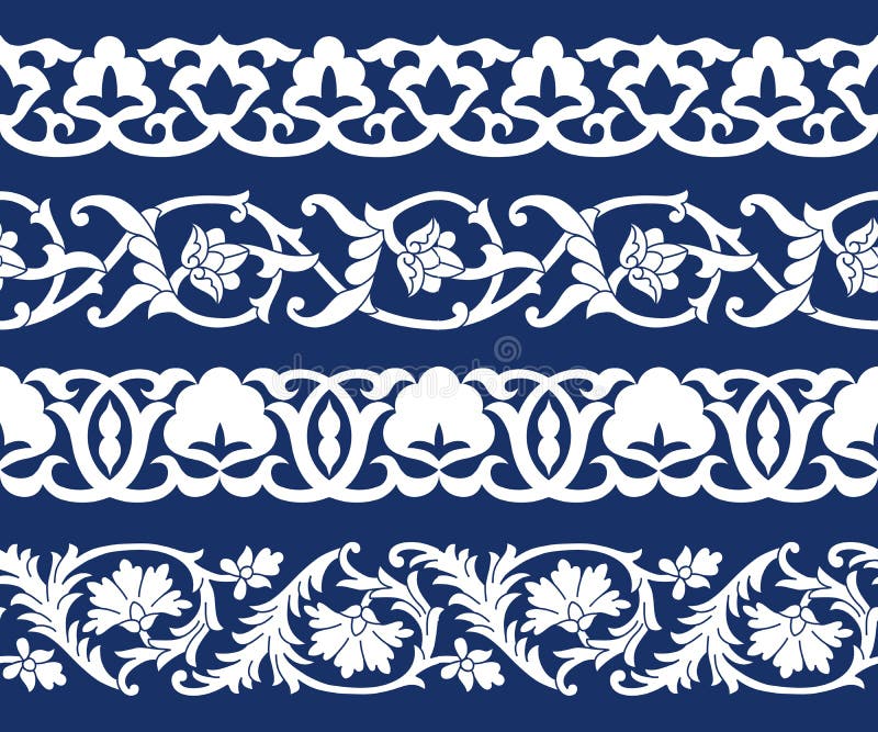 Ställ in av sömlösa bandmodeller i form av bomull i den uzbekiska nationella stilen, vektormodellen för design som isoleras p vektor illustrationer Ställ in av sömlösa bandmodeller i form av bomull i den uzbekiska nationella stilen, vektormodellen för design som isoleras p vektor illustrationer