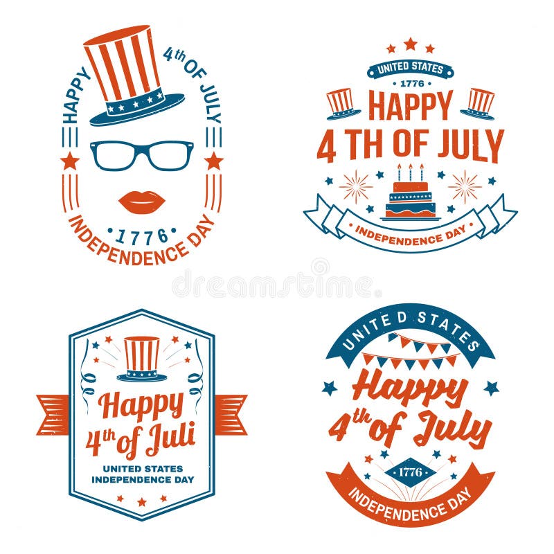 Ställ in av tappning 4th av den juli designen Fj?rdedel av vykortet f?r Juli gratulationklassiker Sj?lvst?ndighetsdagenh?lsningko royaltyfri illustrationer Ställ in av tappning 4th av den juli designen Fj?rdedel av vykortet f?r Juli gratulationklassiker Sj?lvst?ndighetsdagenh?lsningko royaltyfri illustrationer