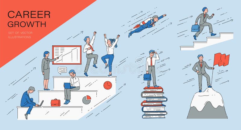 Ställ in av tillväxtkarriäraffär och framgångbegrepp vektor illustrationer Ställ in av tillväxtkarriäraffär och framgångbegrepp vektor illustrationer