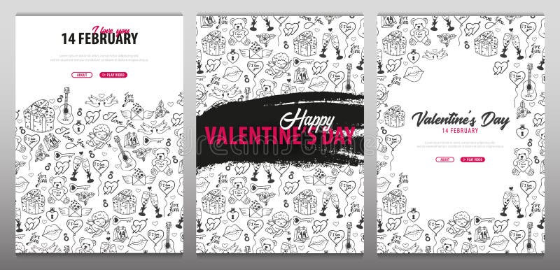 Ställ in av valentindagbaner med klotterbakgrund 14 Februari också vektor för coreldrawillustration vektor illustrationer Ställ in av valentindagbaner med klotterbakgrund 14 Februari också vektor för coreldrawillustration vektor illustrationer
