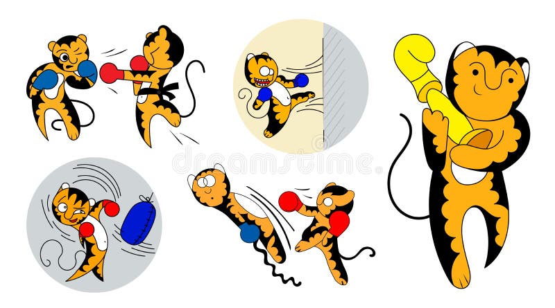 Ställ in av vektortecknad filmillustrationer av en gullig ung krigs- konstnär för tigergröngöling royaltyfri illustrationer Ställ in av vektortecknad filmillustrationer av en gullig ung krigs- konstnär för tigergröngöling royaltyfri illustrationer