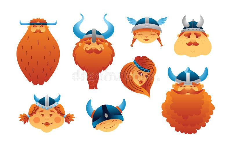 Ställ in av viking den roliga framsidan Samling av tecknad filmhuvud Isolerad vektorillustration royaltyfri illustrationer Ställ in av viking den roliga framsidan Samling av tecknad filmhuvud Isolerad vektorillustration royaltyfri illustrationer