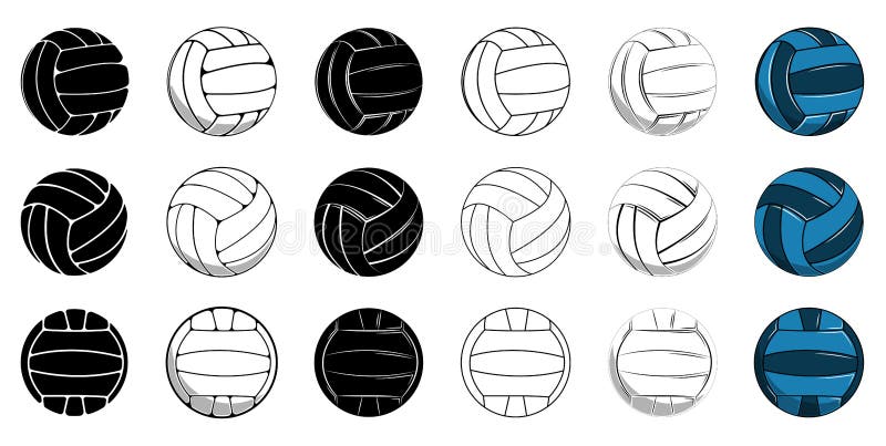 Ställ in bollen för volleybollsymbolskonturen, färgad boll vektor illustrationer Ställ in bollen för volleybollsymbolskonturen, färgad boll vektor illustrationer