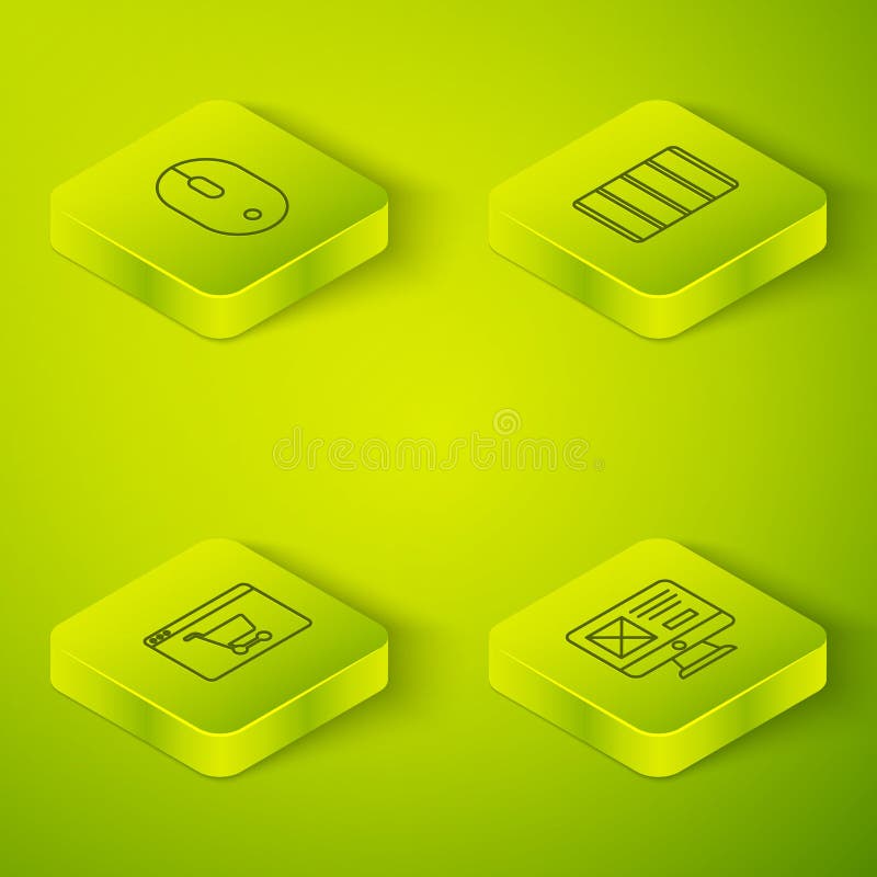 Set Isometric line Color palette guide, Online shopping on screen, UI UX design and Computer mouse icon. Vector. Set Isometric line Color palette guide, Online shopping on screen, UI UX design and Computer mouse icon. Vector.