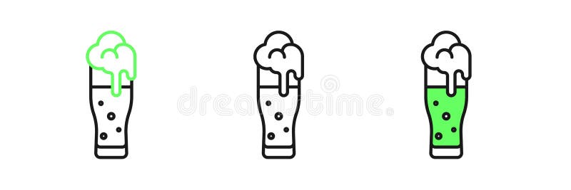 Ställ in linje Glas av ölikonen isolerad på vit bakgrund. Grattis på Saint Patricks dag. Nationell irländsk semester. Vector stock illustrationer