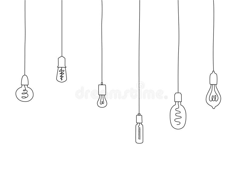 Ställ in linjeillustration för hängglödlampor. modern doodlings-ritning av mjuka vändellampor. vektor illustrationer