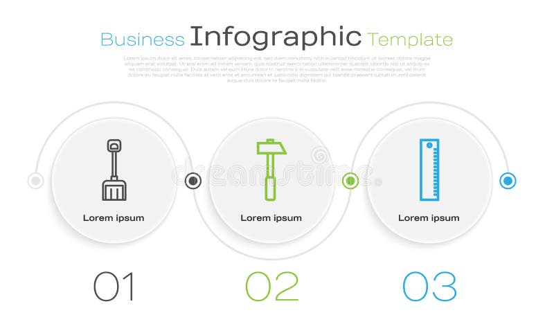 Ställ in linjesnö, hammer och linjal Affärsinfografisk mall Vector vektor illustrationer