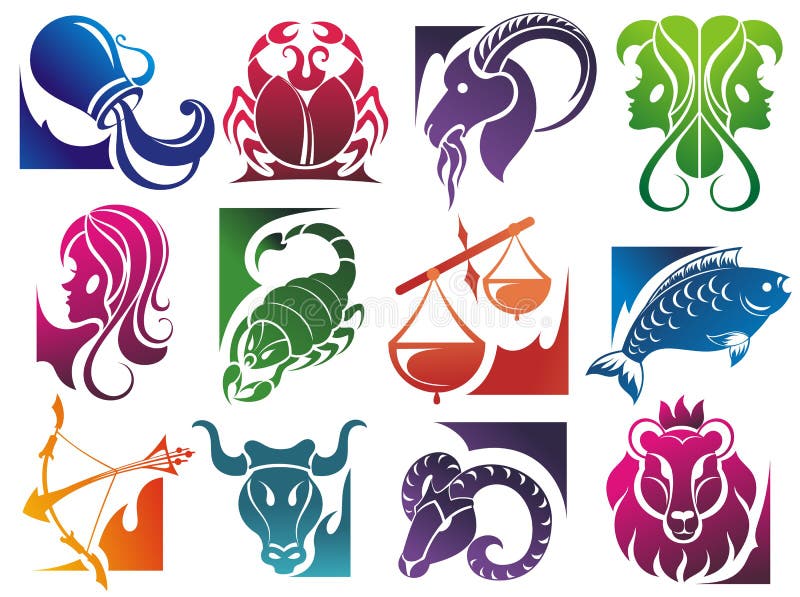 ställ in symbolzodiac royaltyfri illustrationer ställ in symbolzodiac royaltyfri illustrationer