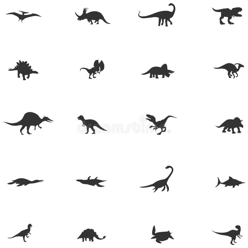 Ställde den djura symbolen in för konturdinosaurien och för den förhistoriska reptilen vektor illustrationer Ställde den djura symbolen in för konturdinosaurien och för den förhistoriska reptilen vektor illustrationer