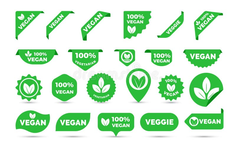 Ställde gröna klistermärkear in för strikt vegetarian för strikt vegetarian som produkten shoppar etiketter, etiketter eller bane royaltyfri illustrationer Ställde gröna klistermärkear in för strikt vegetarian för strikt vegetarian som produkten shoppar etiketter, etiketter eller bane royaltyfri illustrationer